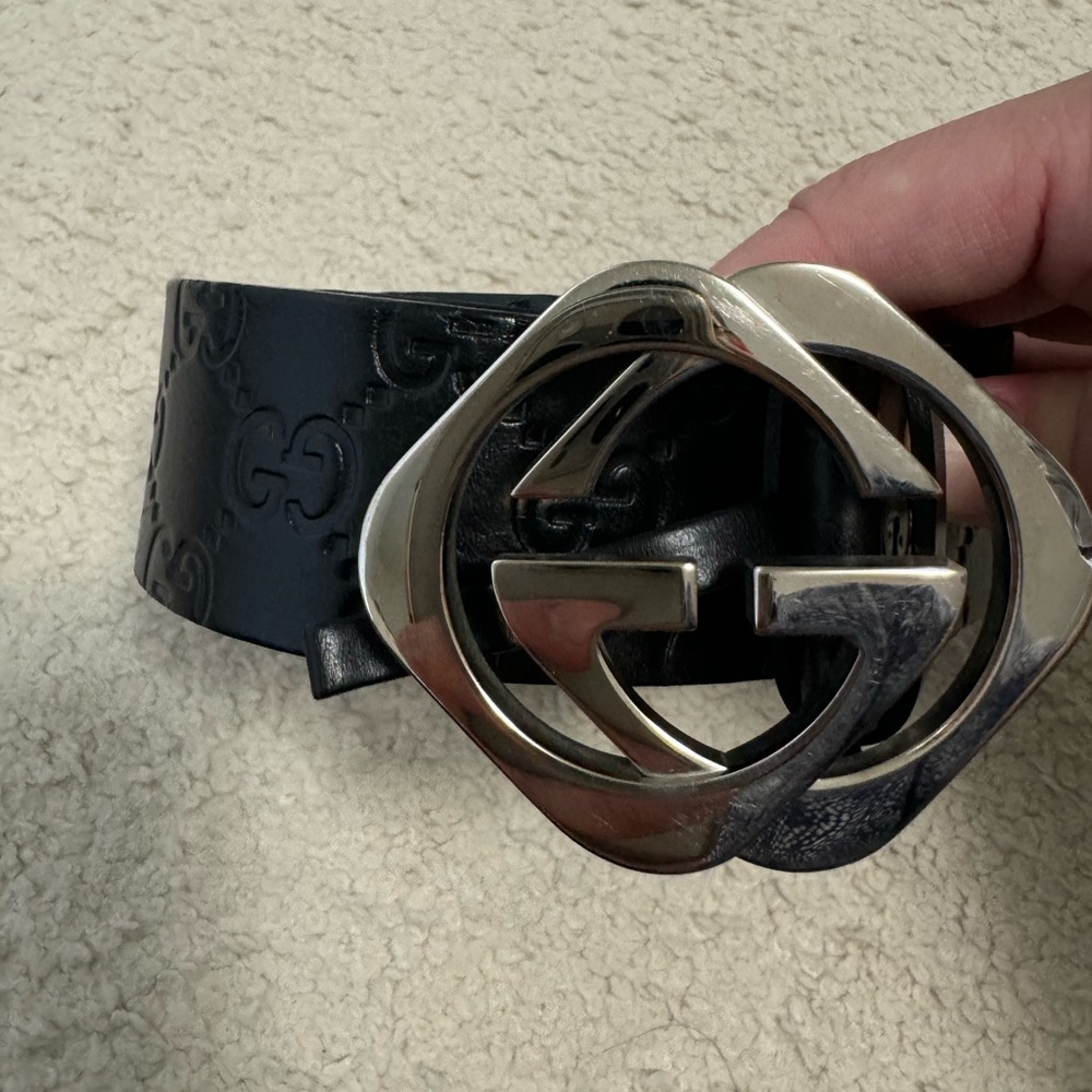Gucci classic signature logo men black leather belt